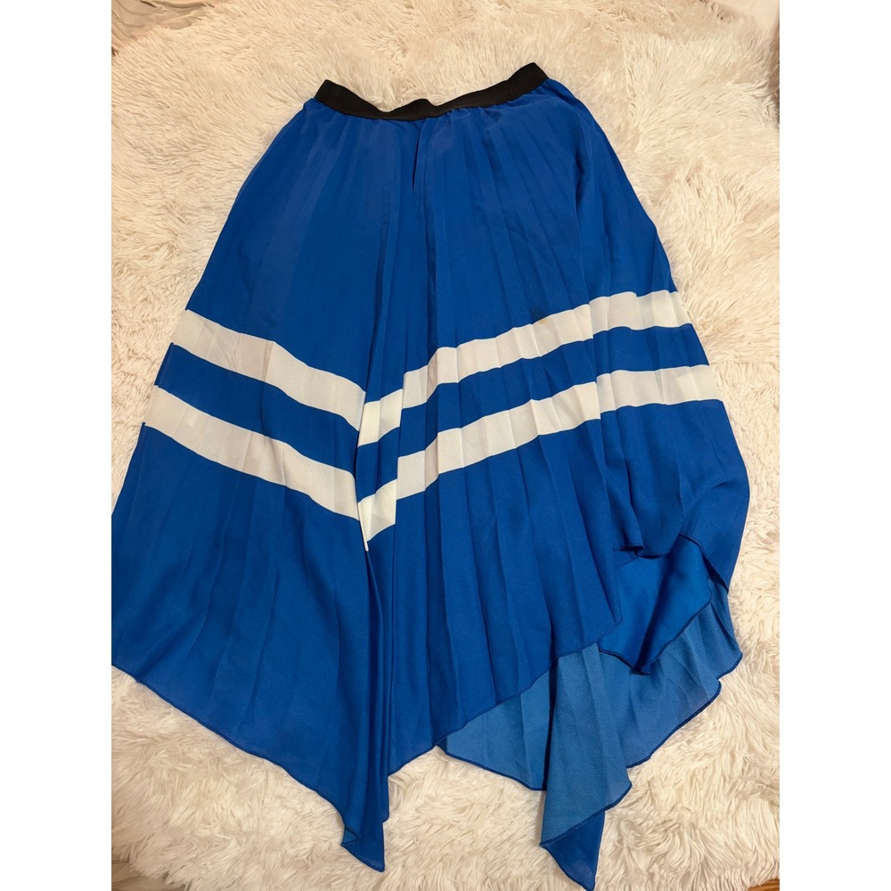 Zara Basic Royal Blue White Striped Pleated Asymmetrical Handkerchief Midi Skirt
